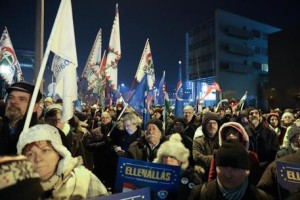 Rally held against the government in front of the headquarters of the public broadcaster MTVA